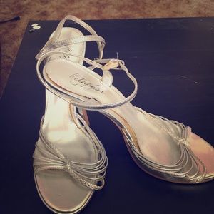 Strappy silver high heels